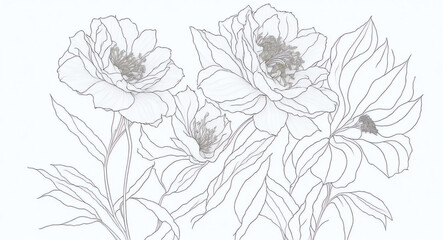 hand drawn sketch of flowers flat lines art for coloring pages - Ai