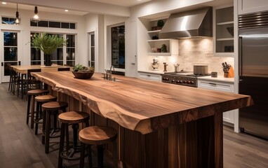 Fototapeta na wymiar Modern Kitchen with Solid Wood Island and Stylish Interior Design. Generative AI
