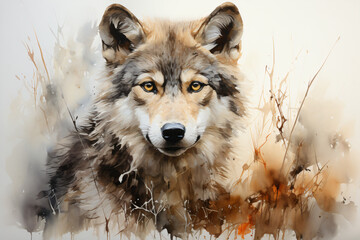 portrait wolf in watercolor painted  - obrazy, fototapety, plakaty