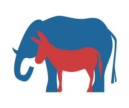 Illustration of elephant and donkey for voting 2024 presidential election. Isolated vector and PNG on transparent background.