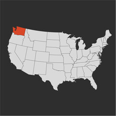 Vector map of the state of Washington highlighted highlighted in red on a map of United States of America.