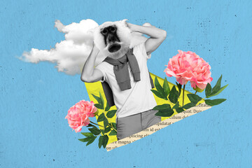 3d collage illustration of headless chimpanzee animal hands head confused forgot buy his girlfriend...