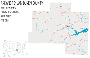 Fototapeta premium Large and detailed map of Van Buren County in Arkansas, USA.