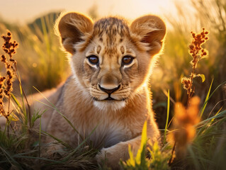 Close-up of a cute lion cub