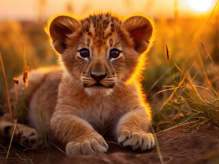 Obraz na płótnie Canvas Close-up of a cute lion cub