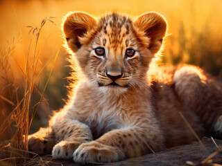 Fototapeta na wymiar Close-up of a cute lion cub