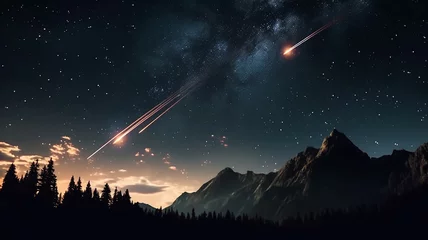 Fotobehang landscape meteor shower in the starry sky. Generative AI © kichigin19