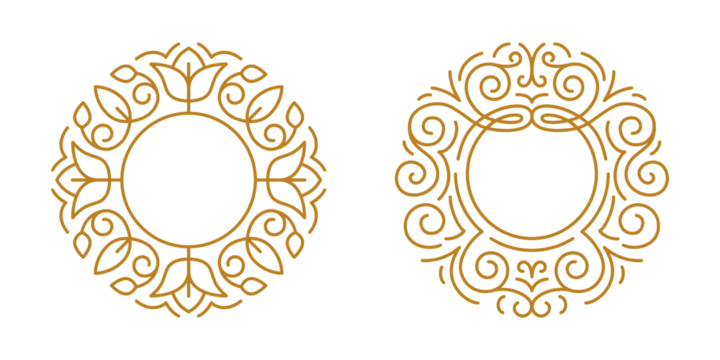 Png illustration, linear frames and borders - abstract design elements for decoration or logo design templates in modern minimalist style with copy space for text, social media posts