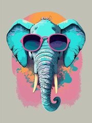 elephant in sunglasses art summer illustration