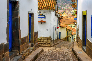 Fototapeta na wymiar Old town street in Cusco, Peru
