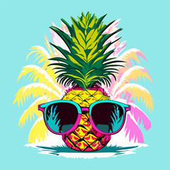 tropical summer pineapple in sunglasses