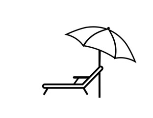 Deck chair and umbrella. Vector icon. Rest, weekends, holidays
