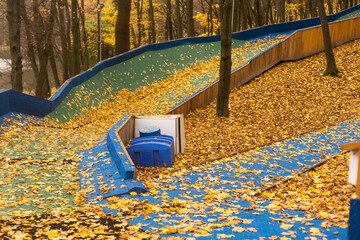 bob sleigh slide in the autumn park