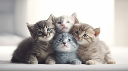 cute multicolored kittens on a white background, rainbow spectrum pride symbol. Generative AI