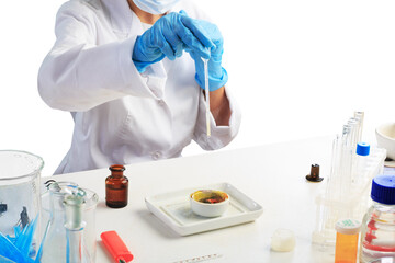 Little child chemistry with water for easy science experimental online class, new normal and distance learning, e-learning for kid in covid-19 pandemic.