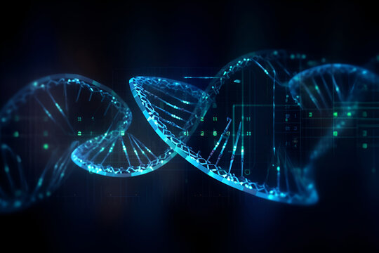 DNA molecule helix spiral on blue background with copy space