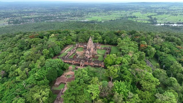 Aerial view of Prasat hin phanom rung in Buriram, Thailand.