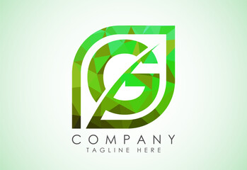 Initial G alphabet with abstract leaf. Eco-friendly logo concept. Low poly style