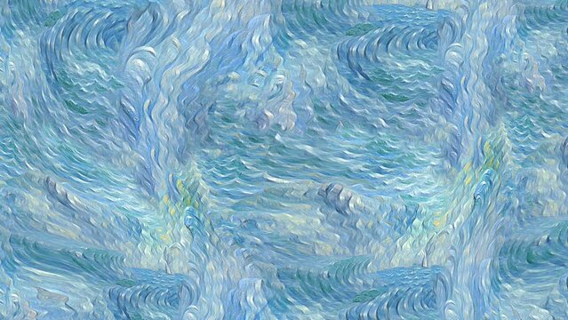 Clouds and waves seamless scroll turbulent animation. Sea tile pattern of digital painting in impressionism style