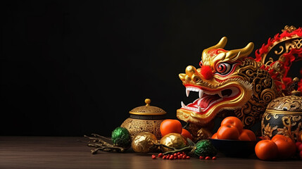 Chinese new year still life of dragon celebration