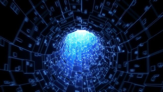 Digital data network hi-tech tunnel with fly through camera Looped