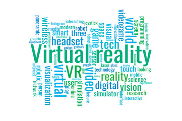 Obraz premium Illustration in the form of a cloud of words related to the virtual reality.