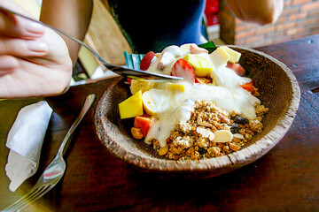 Morning muesli fruity yogurt: A wholesome and delectable breakfast ensemble featuring crispy...