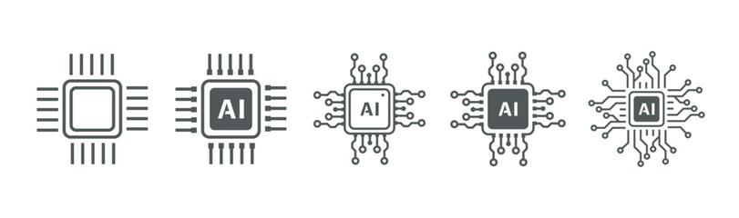 Artificial intelligence AI processor chip icon.Mini AI CPU icon in flat style.modern GPU card style thin line icon collection on white background,Vector illustration. - obrazy, fototapety, plakaty