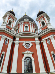 View of Orthodox Cathedral with black domes in monastery against cloudy sky. Kurki Monastery in Moldova was founded in 1773. Concept religion, christianity, orthodoxy. © Marina_Nov