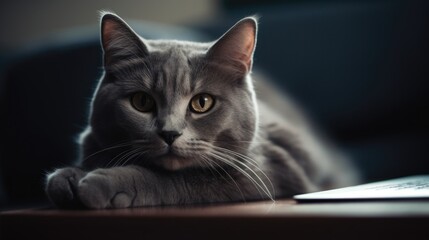 Cat sitting near laptop