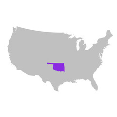 Vector map of the state of Oklahoma highlighted highlighted in purple on map of United States of America.