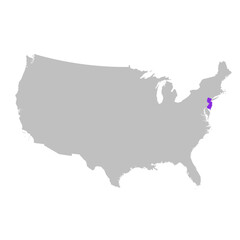 Fototapeta premium Vector map of the state of New Jersey highlighted highlighted in purple on map of United States of America.