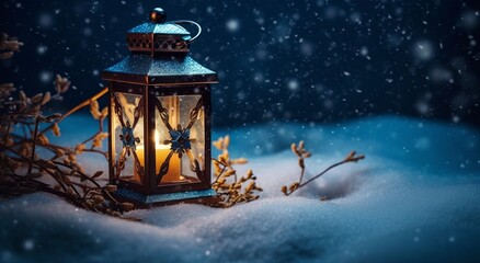 Christmas lantern, winter festive background generative ai