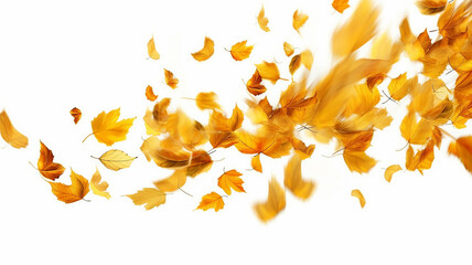 flying autumn leaves on a white background. Generative AI