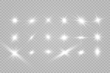 Special lens flash, light effect. The flash flashes rays and searchlight. illust.White glowing light. Beautiful star Light from the rays. The sun is backlit. Bright beautiful star. Sunlight. Glare.	
