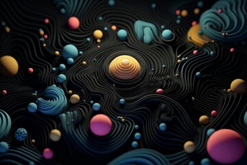 Abstract artwork background with spheres and embossed lines AI