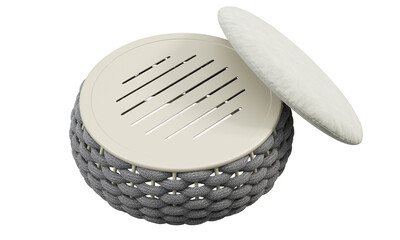 Modern metal frame ottoman with cushion and storage space. 3d render.