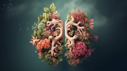 Human lung made of beautiful flowers, Generative AI