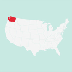 Vector map of the state of Washington highlighted highlighted in red on a white map of United States of America.