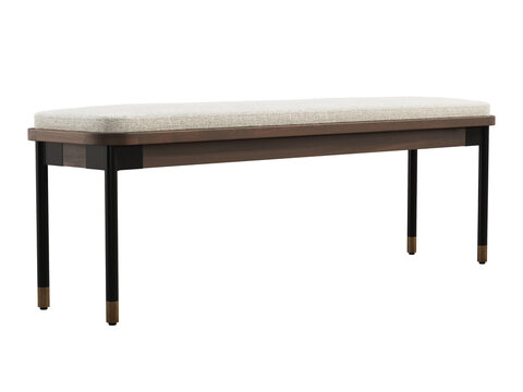 Scandinavian style bench with metal base and cushioned seat. 3d render