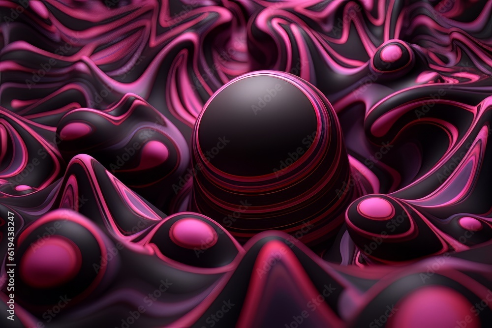 Poster Futuristic abstract texture pink and black background with gradient waves and round elements AI