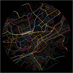Colorful Map of Landshut, Bavaria with all major and minor roads.