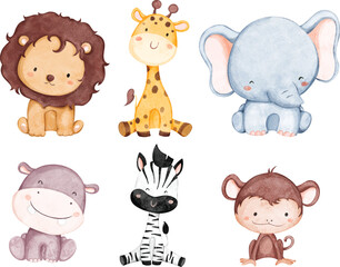 Watercolor Illustration set of safari animals © Stella