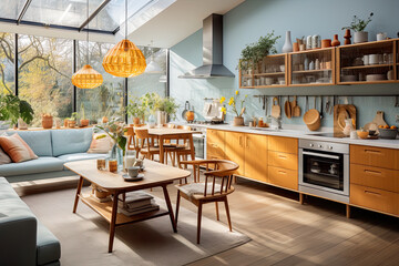 Fototapeta na wymiar A bright cozy moden kitchen. AI generative.