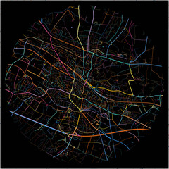 Colorful Map of Ibbenburen, North Rhine-Westphalia with all major and minor roads.