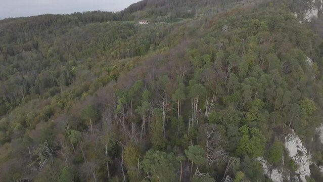Jura rocks at Gempen, drone image in autumn, Dornach, Solothurn, Switzerland, Europe