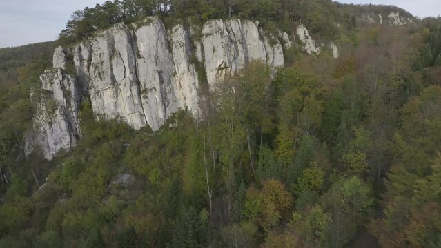 Jura rocks at Gempen, drone image in autumn, Dornach, Solothurn, Switzerland, Europe