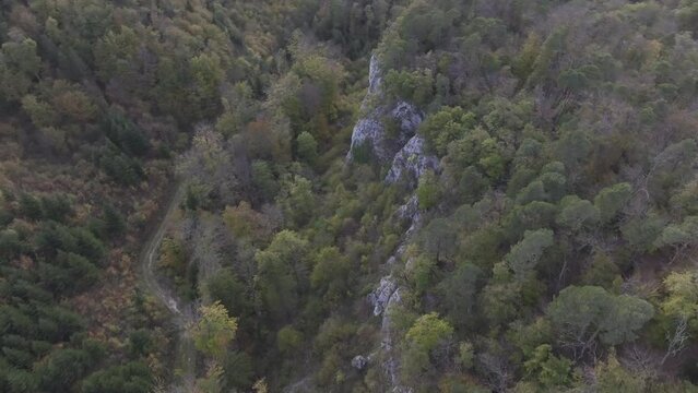 Jura rocks at Gempen, drone image in autumn, Dornach, Solothurn, Switzerland, Europe