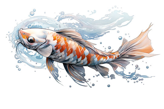 A Drawing Of A Koi Fish With Orange Spots. Generative AI.