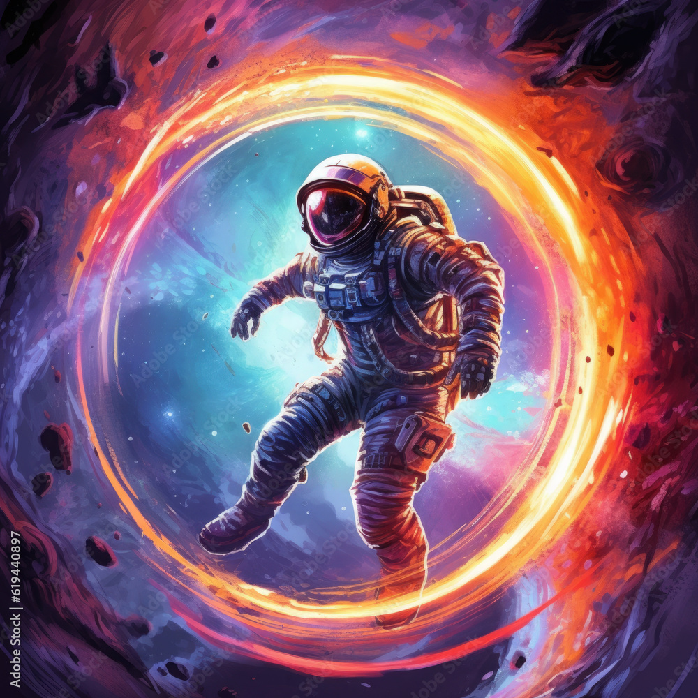 Wall mural soaring astronaut on a colored background. digital art. generative ai.